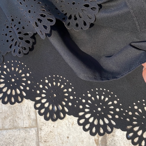 Loft, black laser cut midi skirt, geometric pattern cut out at bottom. Size 2 - Picture 5 of 14